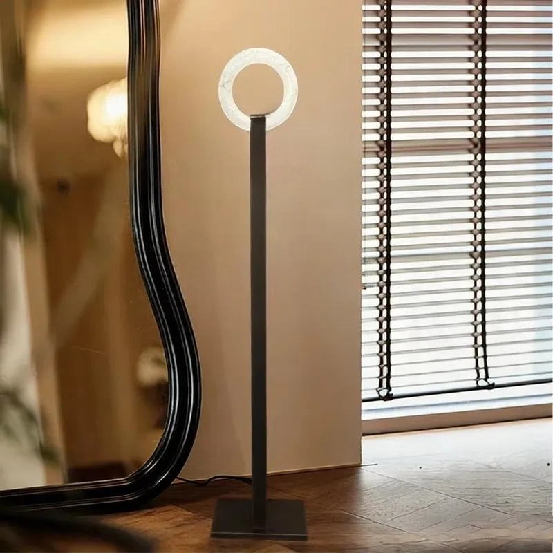 Mid Century Modern Adjustable Floor Lamp Alabaster Copper LED Light Source Bedroom Decor