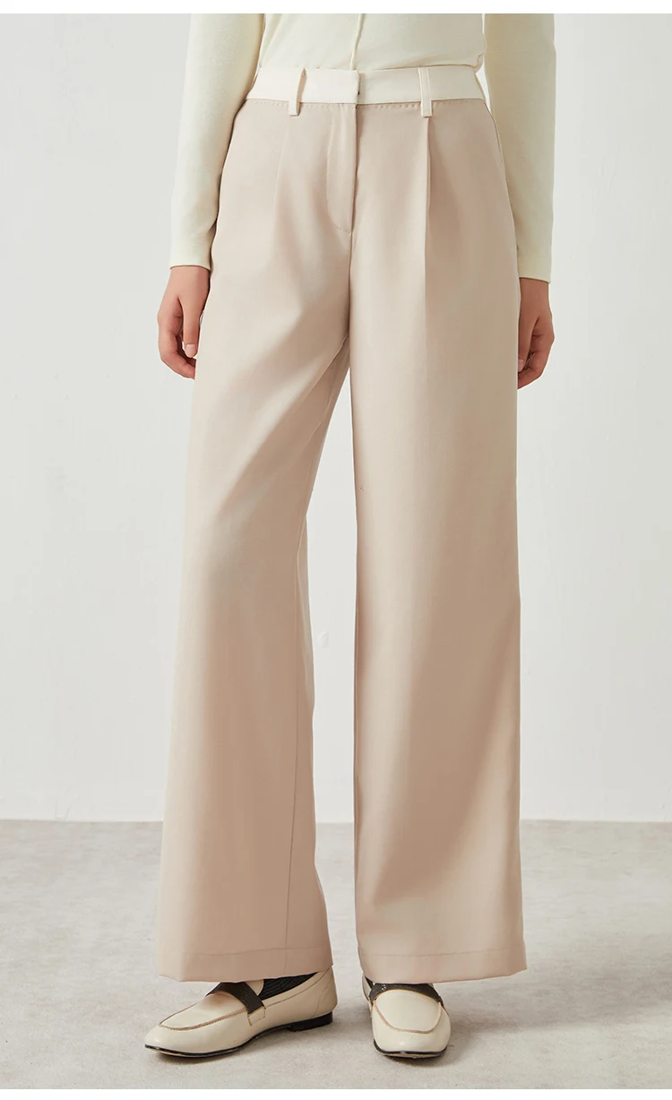 K2546W Damen-Hose mit weitem Bein, Wollmischung, hoher Taille, vorne plissiert, lange, taillierte Hose für Büro und Arbeit – Detail 5