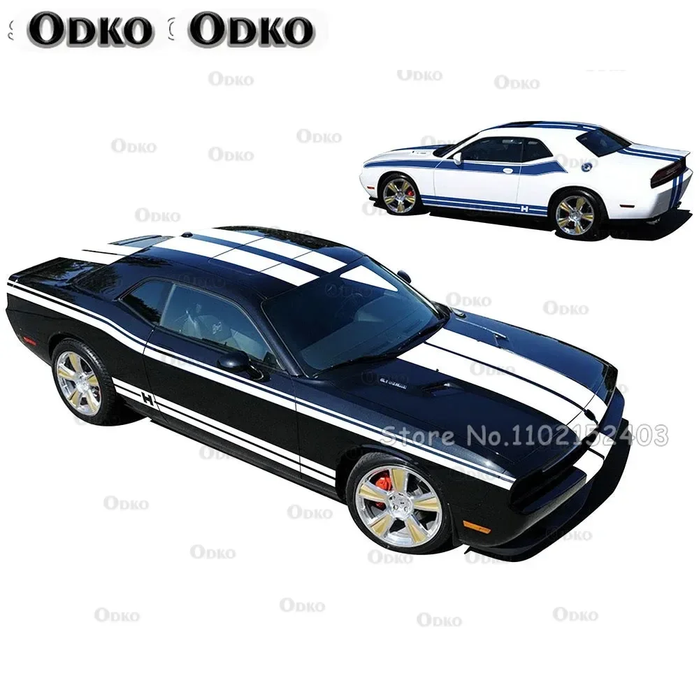 Car Styling Racing Stripe Body Kit Door Side Hood Rear Waistline Side Skirt Stripes Vinyl Decal Stickers For Dodge Challenger view 3