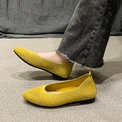 Pointed Toe Flat Shoes Women Solid Color Knitted Slip on Shoes Casual Breathable Ballet Flats Women Comfort Ladies Shoes