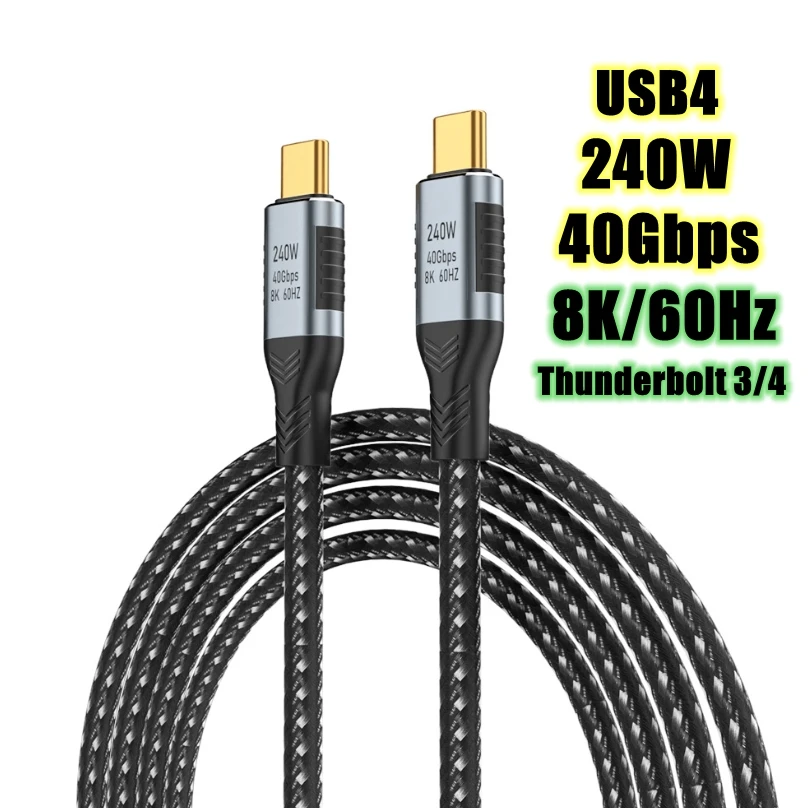 Gen3 40Gbps USB 4 Type C to C 240W Fast Charging Cable 8K 60Hz PD3.1 Thunderbolt 3/4 Data Cable for Laptop Samsung Macbook PS5