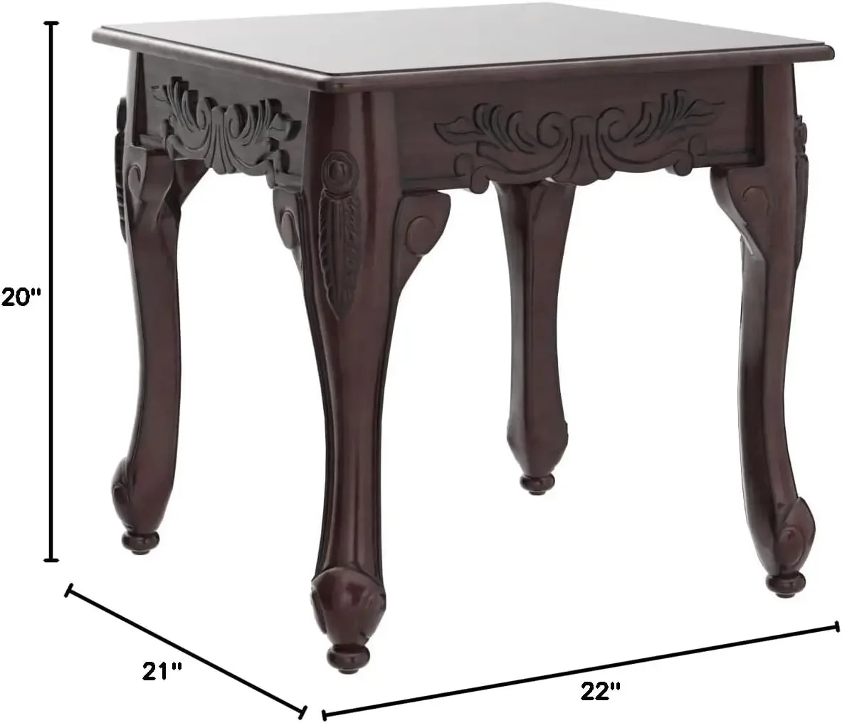 Traditional Ornate Detailing Wood End Table, Dark Cherry