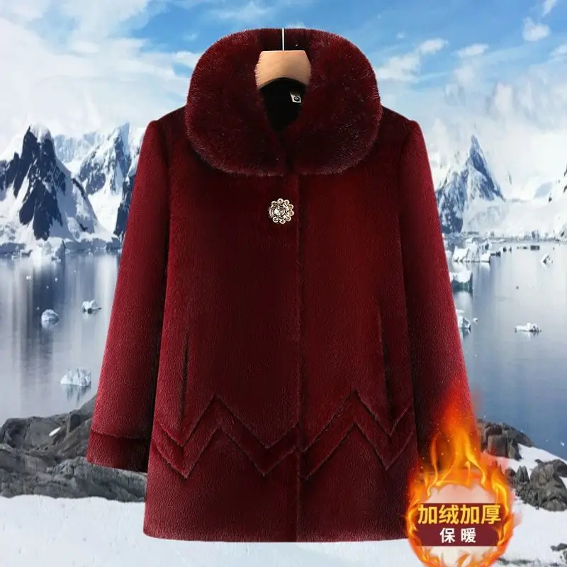 الشتاء معطف الصوف سترة طويلة الفراء الإناث 2026 جديد عالية الجودة المنك المخملية معاطف النساء مزاجه منتصف العمر أمي أبلى القمم