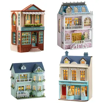 DIY miniature doll house kit with furniture and LED handmade creative room model toys for girls birthday gifts