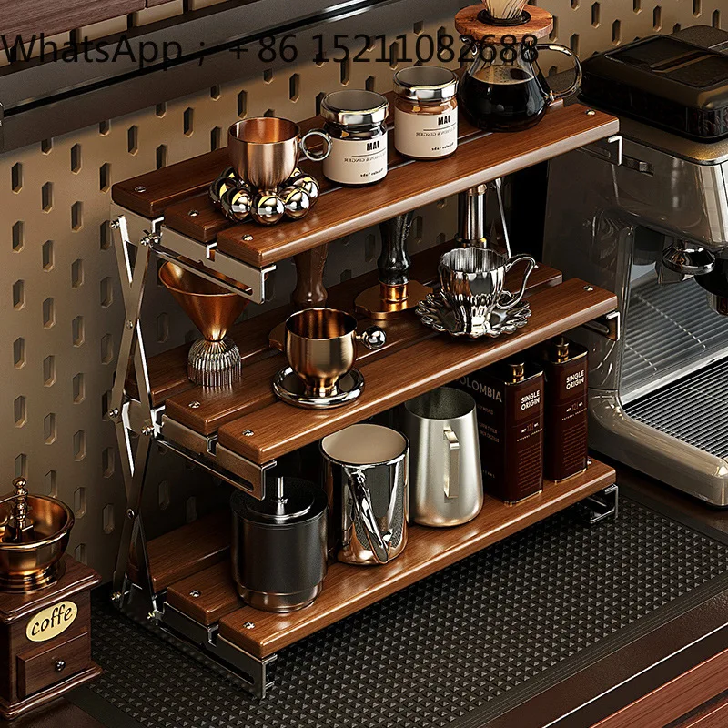 SCY Shelf Kitchen Desktop Solid Wood Folding Storage Shelf Desk Water Cup Tea Set Multi-layer Shelf
