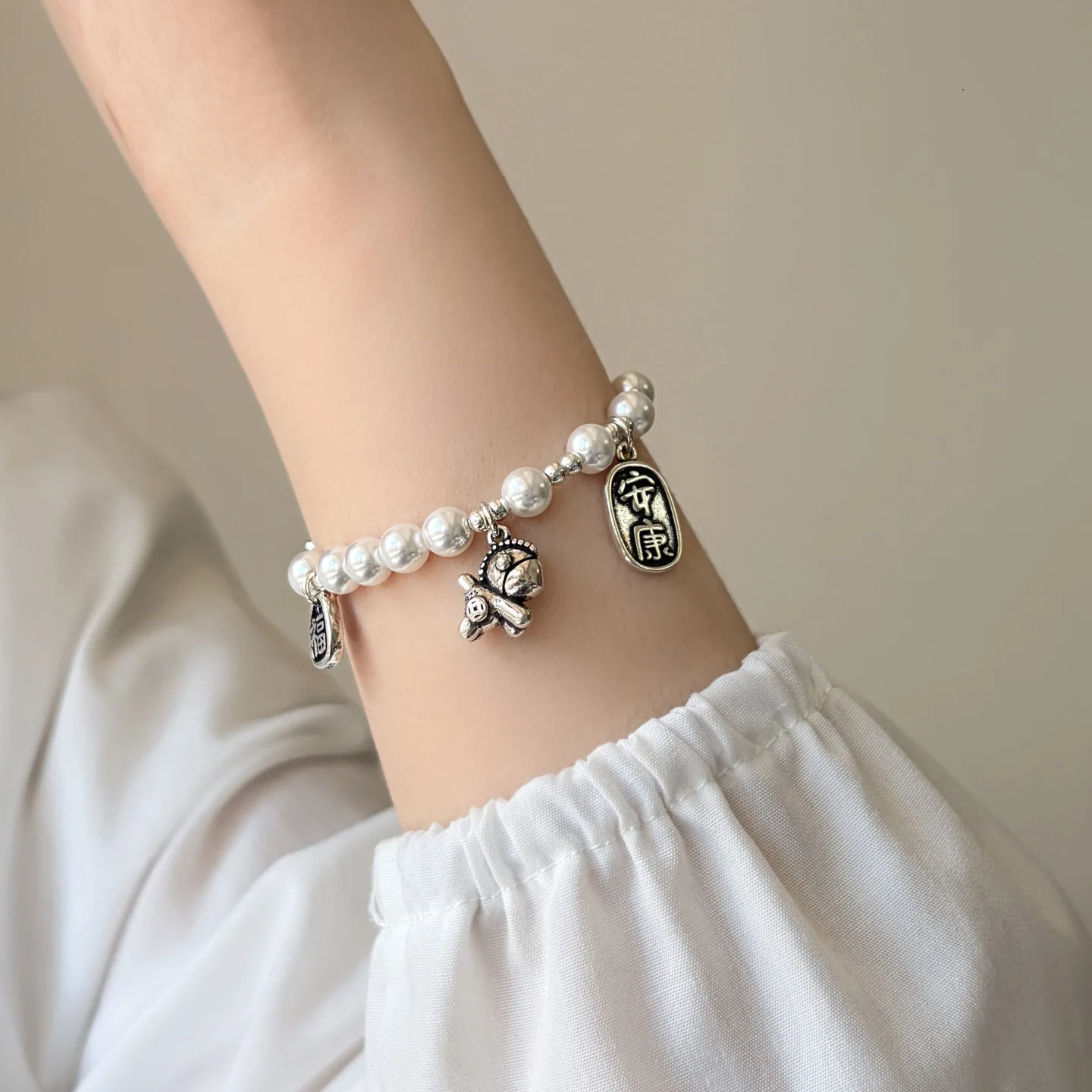 925 Silver Bracelet Geometric Pearl Beads Punk Horse Fish Good Wish Health For Women Men Fashion Jewelry Gift Dropship Wholesale
