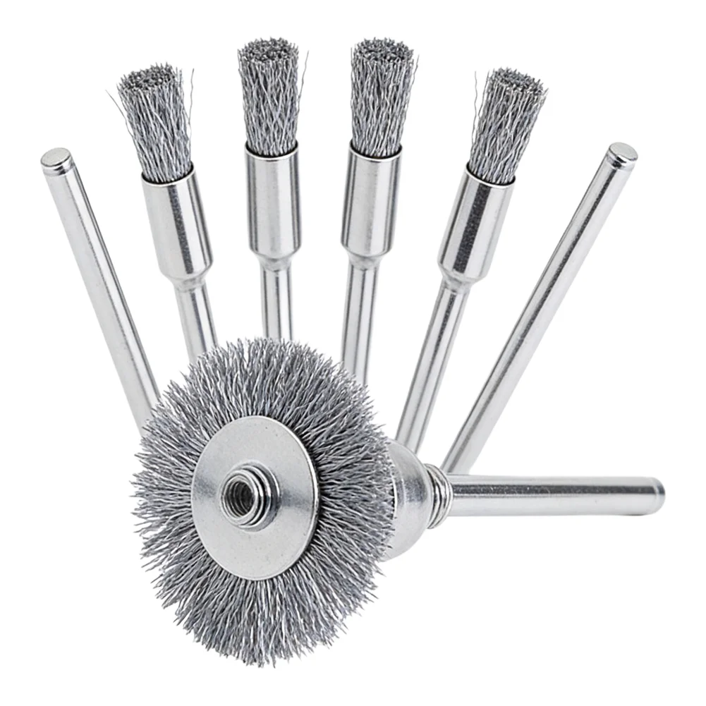 9Pcs Stainless Steel Wire Wheel Brushes Set For Drill Rotary Tools Accessories T-Shaped 3 Type Polishing Wire Brush 3mm Shank