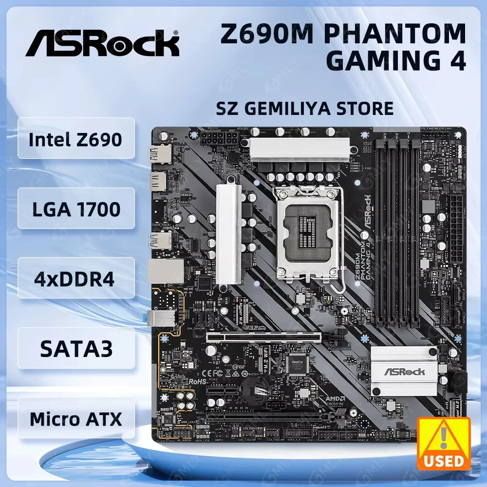 ASRock Z690M PHANTOM GAMING 4 Motherboard Intel Z690 LGA1700 Support 14900F 14700 13400 13600KF 12400 CPU DDR4 128GB M.2 CPU