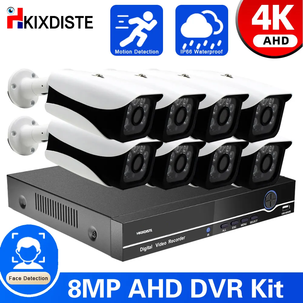 

8-канальная система видеонаблюдения, H.265 + 8MP Lite HD-TVI Face DVR 4K 5MP 1080P, Домашняя безопасность, наружная камера ночного видения, комплект видеонаблюдения