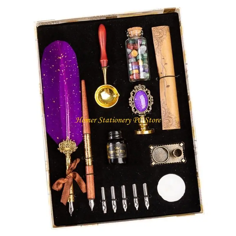 

Y5LA Vintage Wooden Quill Dip Pens Gift Set Fit for Gothic Art Signatures