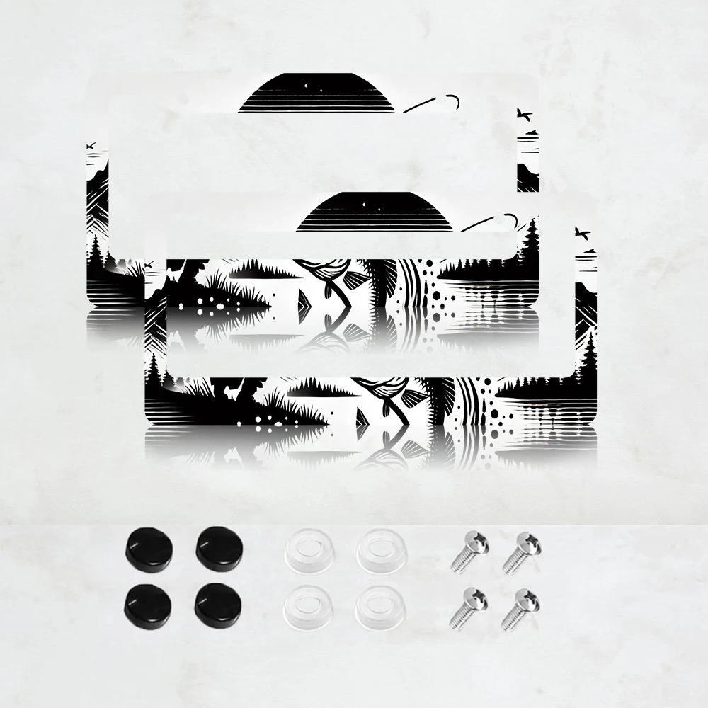

2PC Fishing Pattern Aluminum License Plate Frame - US Standard Size, Decorative Car License Plate Bracket, 2 Holes