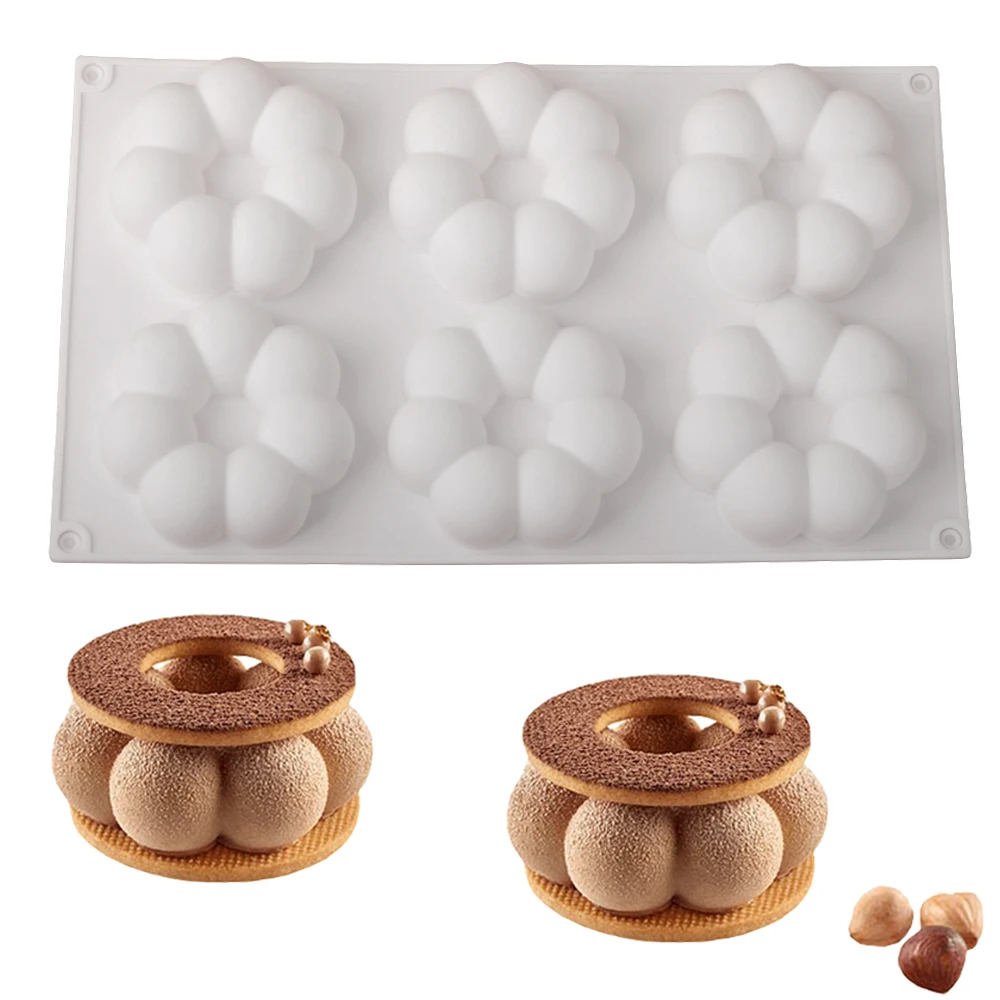 Molde de pastel de Mousse con forma de flor grande de 6 cavidades, molde de postre de Chocolate en forma de flor y molde para hornear repostería francesa