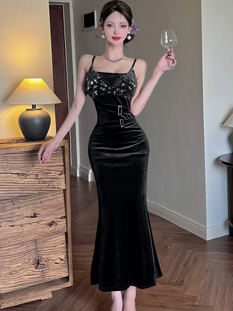 الصيف الأرجواني الساتان المرقعة الترتر مثير فستان بكتافة المرأة أنيقة فاخرة فستان طويل 2025 الكورية خمر Bodycon مساء فستان #5