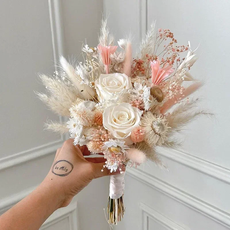 Dried Flowers Pampas Floral Arrangement Wedding Bouquets Anniversary Centerpieces Bridal Holding Party Boho Bouquet Home Decor