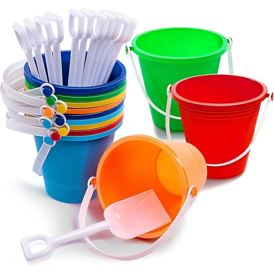 12 ensembles de seaux à sable avec pelles pour enfants, seaux de plage, jouets, cadeaux de fête, seau en plastique avec poignées