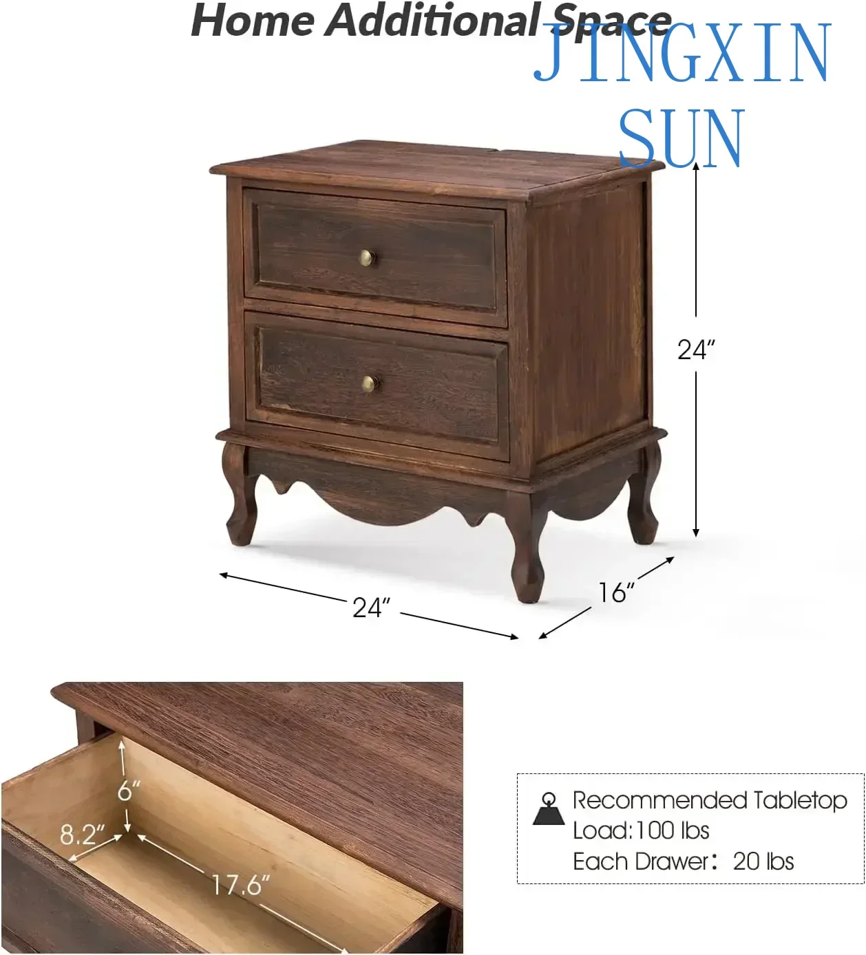 Nordic 2 Set Wood Walnut Nightstands Dressers with Charging Station