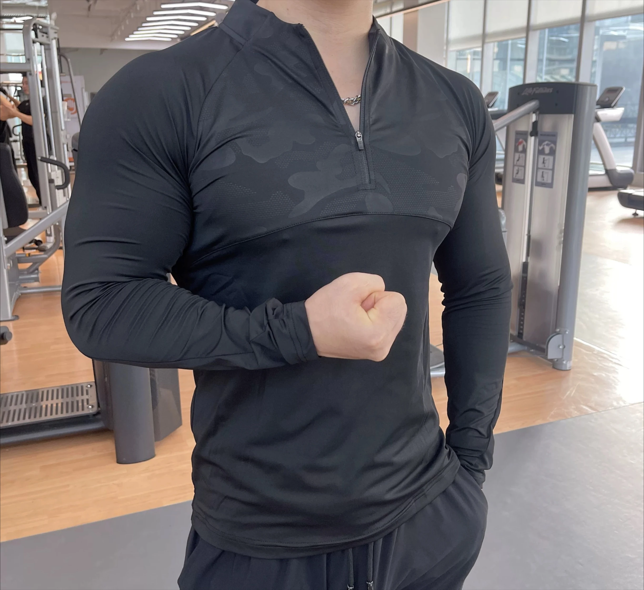 

Men Long Sleeve T Shirt Sport Soft Touch Outdoor Top Quick Dry Breathable Running Fitness Training Half Zip Stand Collar for Gym