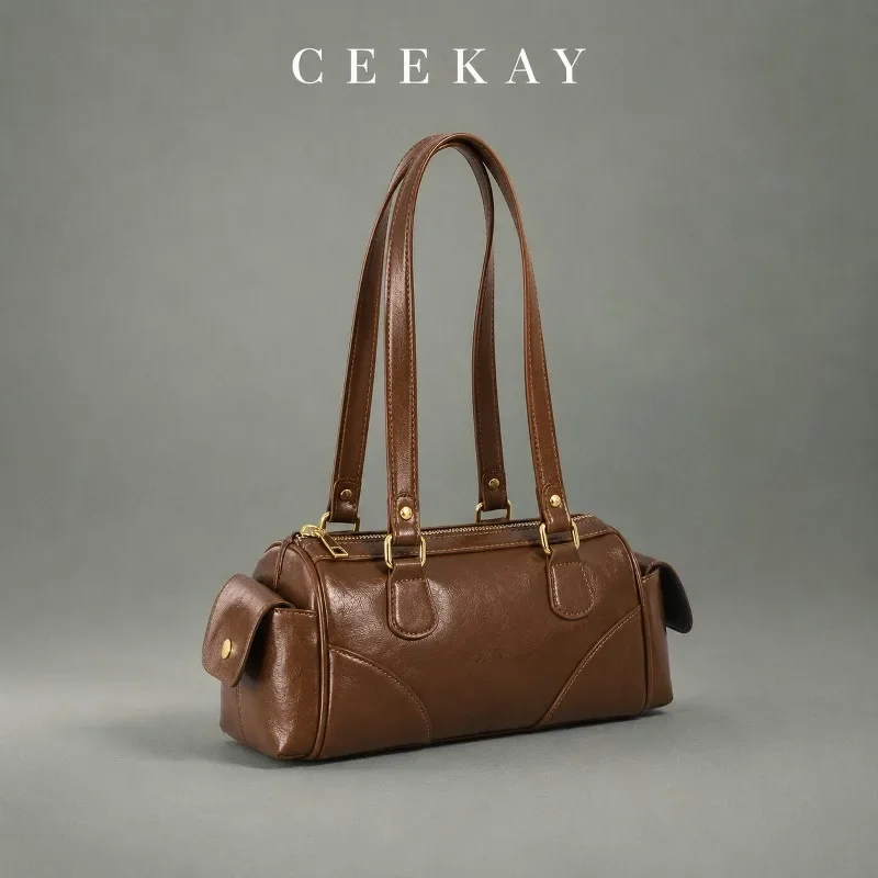 CEEKAY Textured Leather Satchel Twin Handle Side Pocket Top Zip Metal Accent All-Purpose Daily Use Roomy Elegant Classic