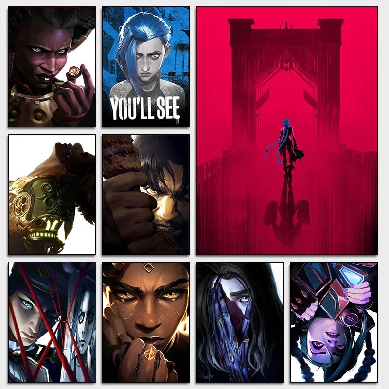 Arcane Anime Game Character Jinx Vi Mel Viktor Jayce Poster League of Legends Cartoon Canvas Painting Wall Art Living Room Decor