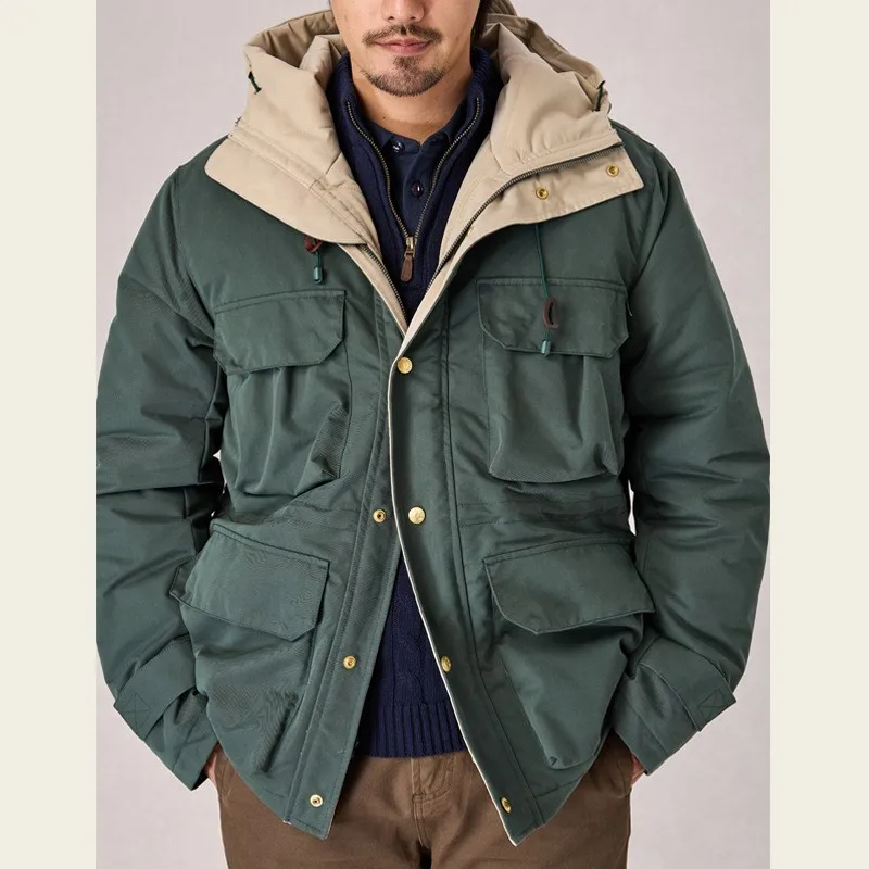 Men's and women's hooded outdoor skiing windproof thick multi-pocket down warm outerwear