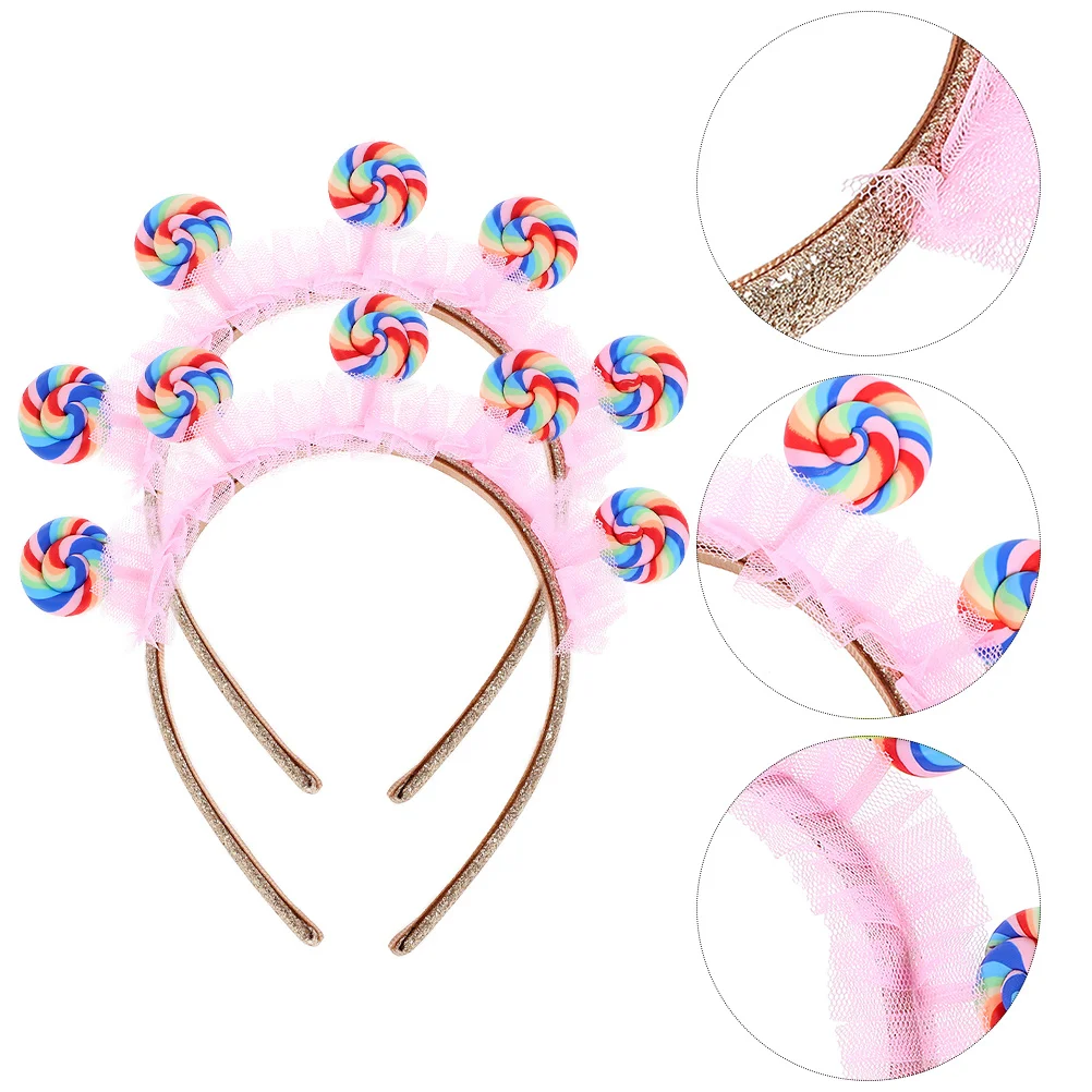 

2Pcs Pink Lollipop Headband for Girls Birthday Parties Themed Events Candy Hairband Photo Props Party Accessory