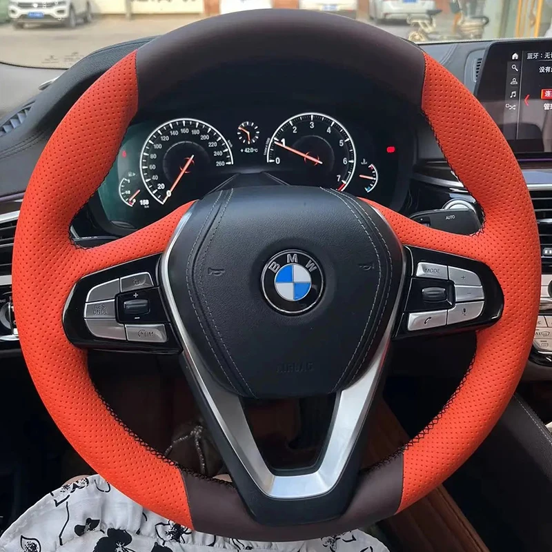 

For BMW G20 G30 G31 530i 540i 2017 2018 2019 Hand-stitched black red Genuine Leather Car Steering Wheel Cover