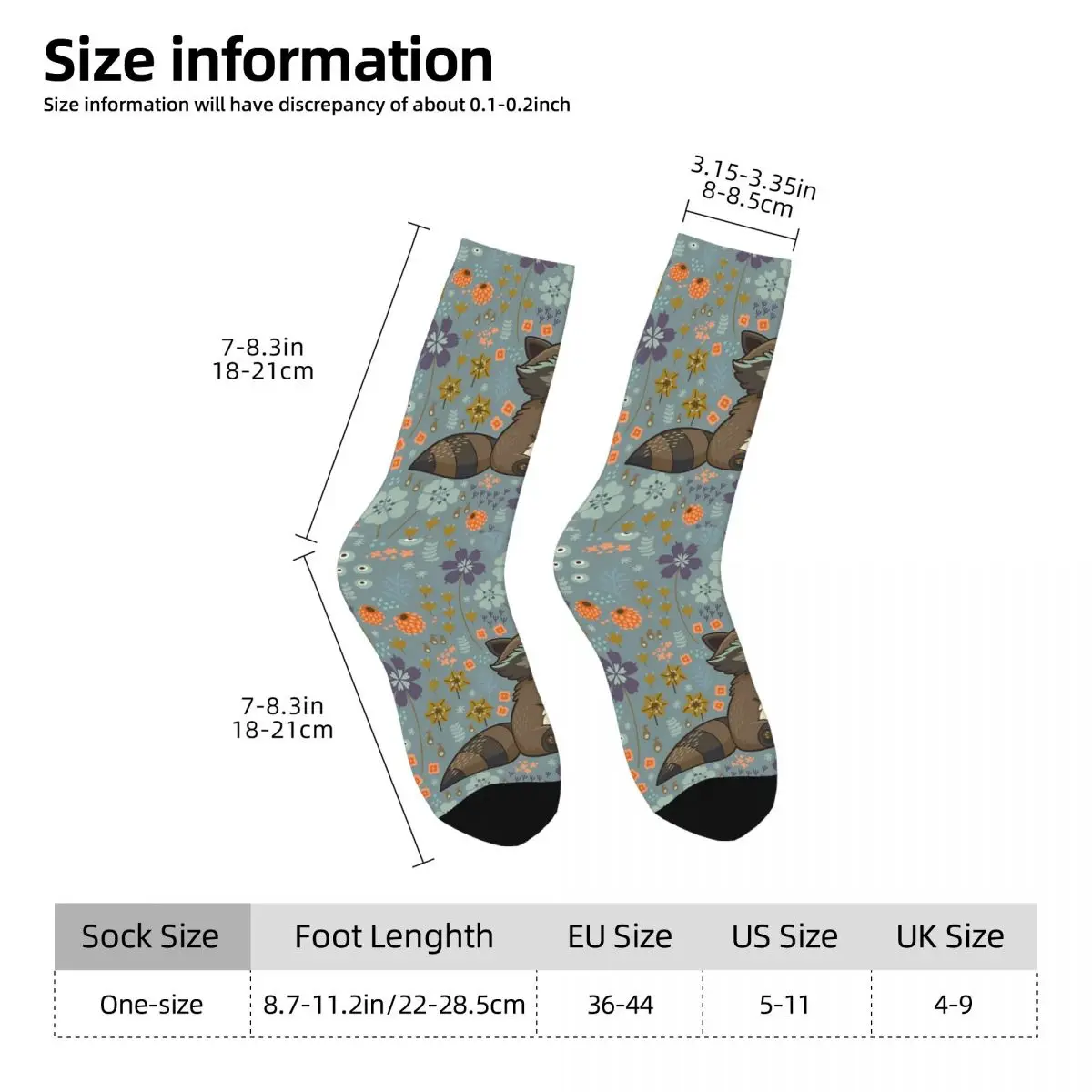 Funny Crazy Sock for Men Little Raccoon Hip Hop Harajuku Seamless Pattern Printed Boys Crew Sock Novelty Gift