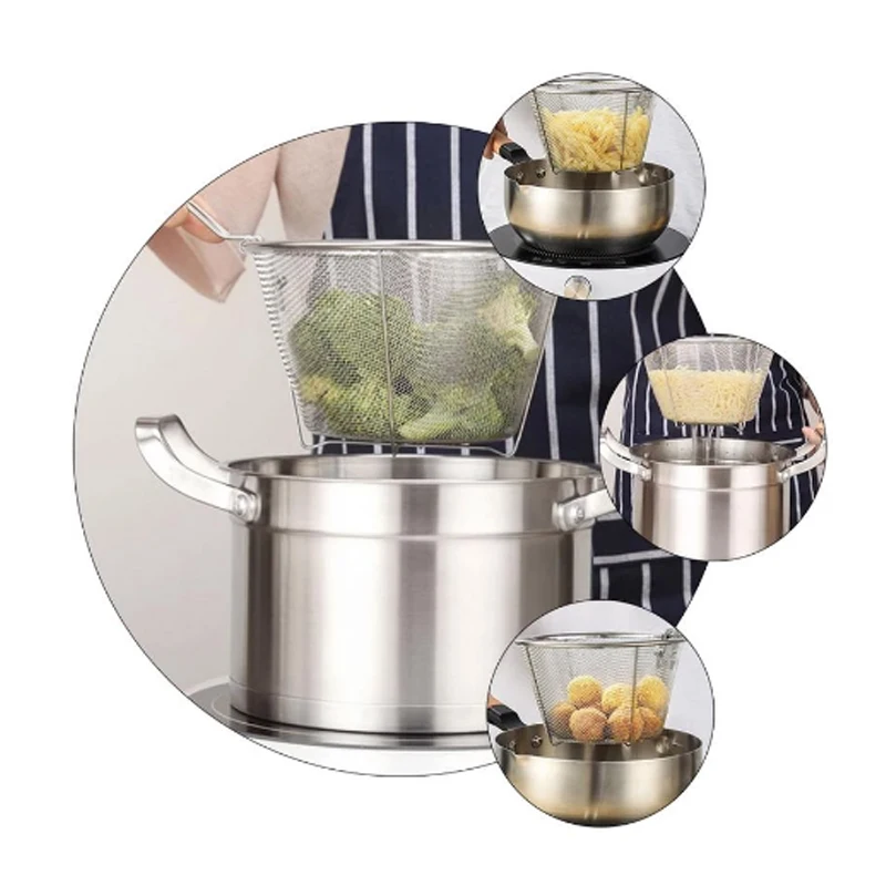 

1pcs Fry Basket Fried Chicken French Fries Oil Separating Colander Large Capacity Noodle Cooking Net Basket Kitchen Tool