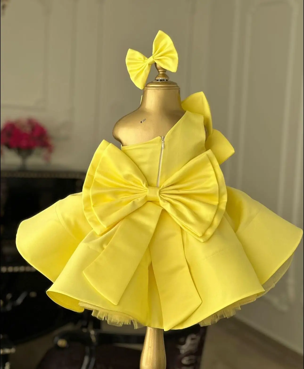 Yellow Floral Girl's Birthday Party Gowns Elegant Bow Flower Girl Dresses for Wedding Customized Kids First Communion Dress