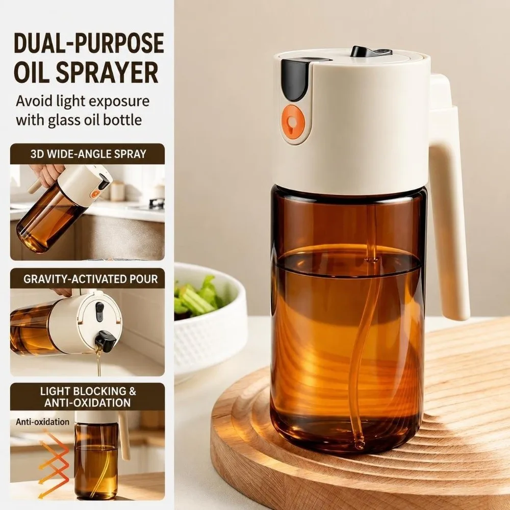Dual-Use Spray Oil Dispenser Spray & Pour Large-Capacity Oil Bottle BPA-free Leak-Proof Condiment Bottle Kitchen