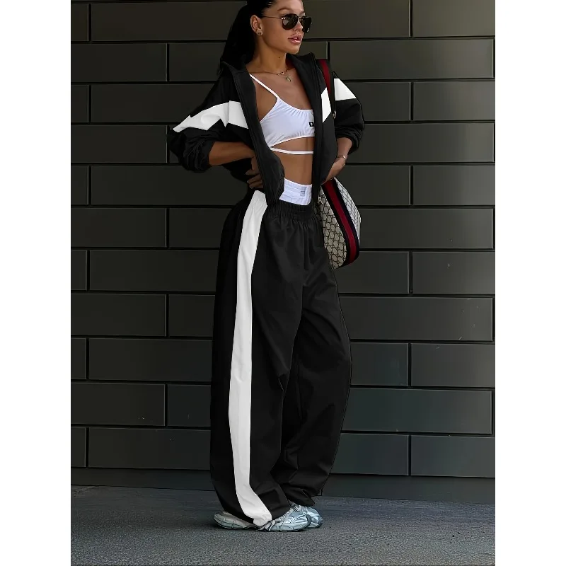 Featuring Stylish Mid-waisted Trousers with A Contrasting Color Casual Top A New Cross-border American-style Women's Fashion Set