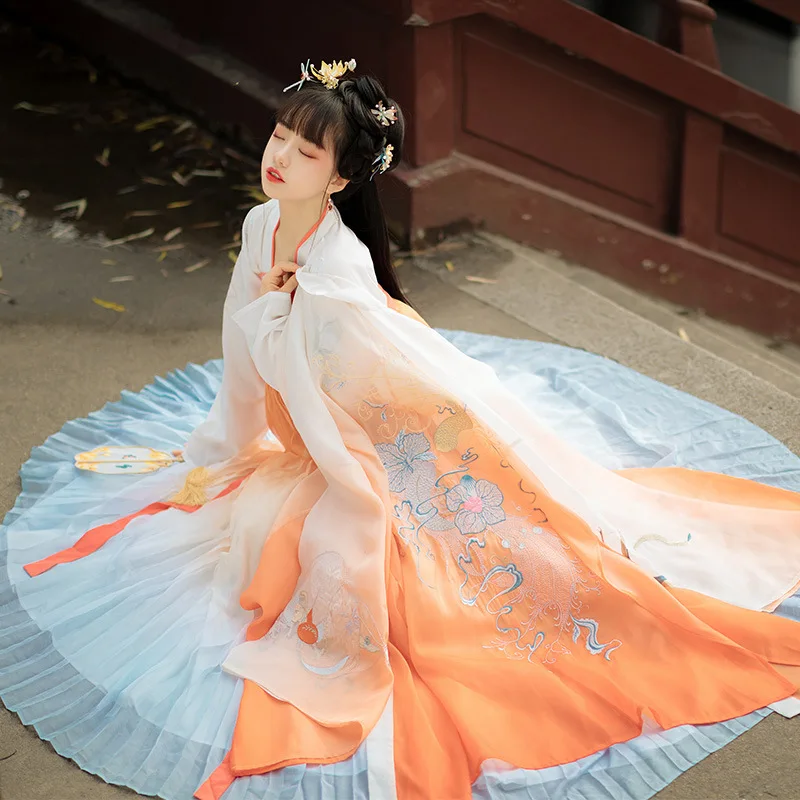 Hanfu female 【 Big fish begonia 】 Qi chest skirt 6 meters put big sleeve shirt heavy embroidery daily