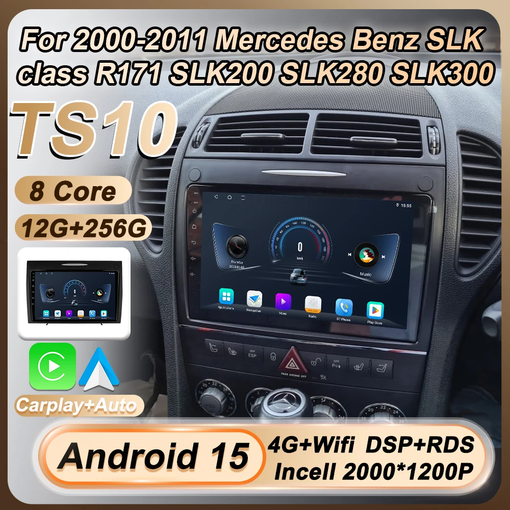 

2 Din Android 15 Car Radio For 2000-2011 Mercedes Benz SLK class R171 SLK200 SLK280 SLK300 Wireless Carplay Auto GPS 8 Core DSP