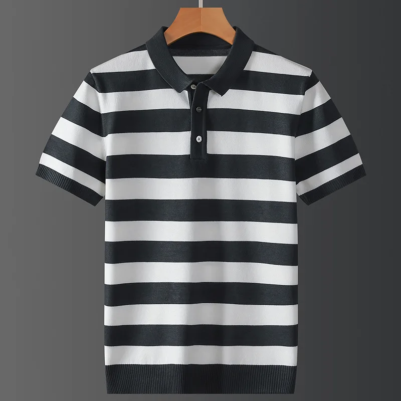 Viscose&Nylon Stretchy Luxury Polo Shirts For Men Short Sleeved Summer Quality Soft Comfortable Knitted Casual Camisas De Hombre