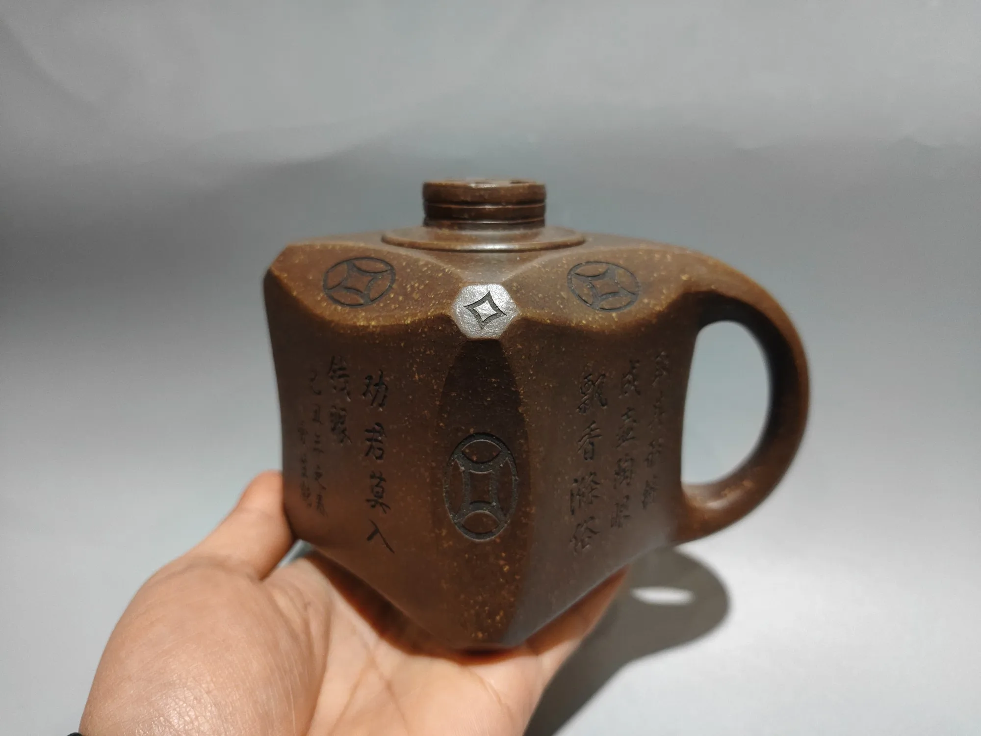 Old Yixing Purple Clay Teapot Ancient coin patterns Coin pot Four sided teapot Kettle Tea Maker Amass wealth