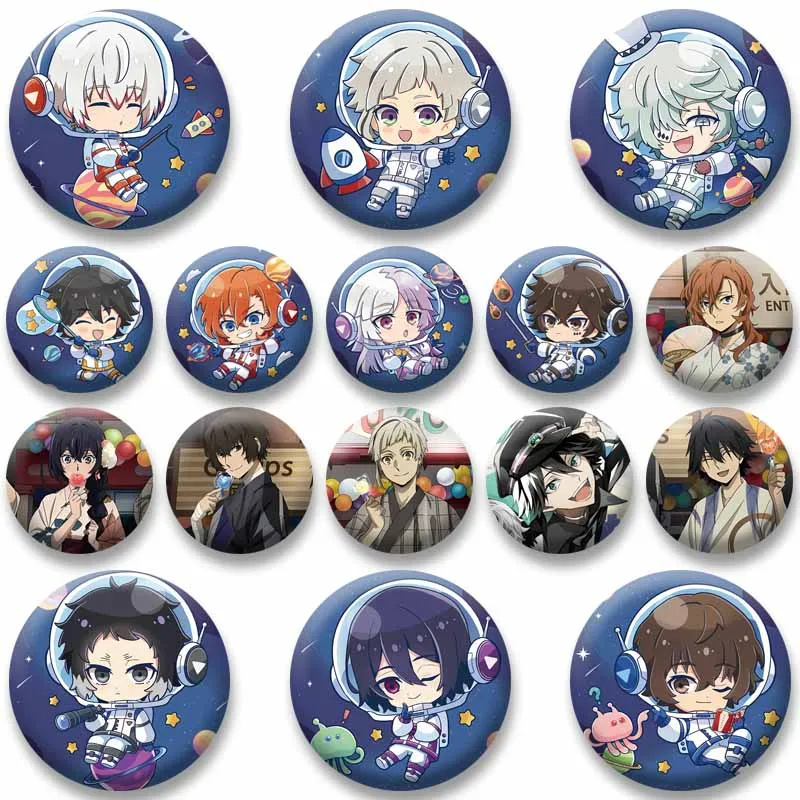 Atsushi Chuuya Ranpo Osamu Dazai Round Brooch Anime Figure Button Pins Cartoon Role Playing Badge Backpack Clothes Jewelry Gifts