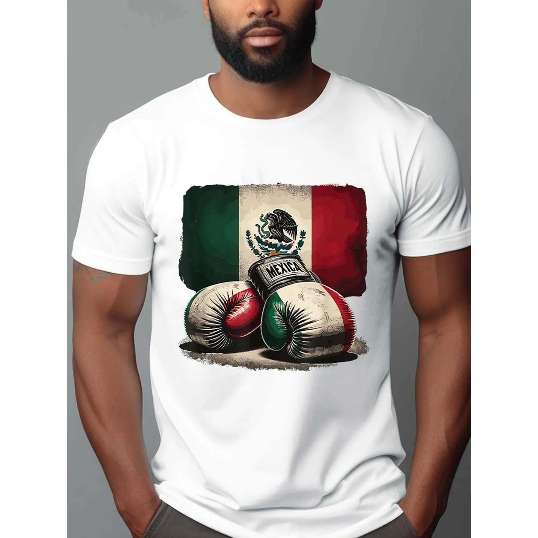 

Men's Retro Mexico Boxing Cotton Print T-Shirt