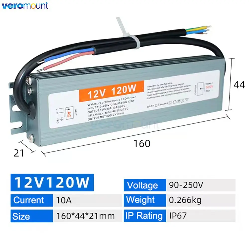 AC DC Transformers Power Supply Outdoor IP67 Waterproof  Switching Power Supply AC 220V to DC 12V 24V 100W 150W 200W 300W 350W