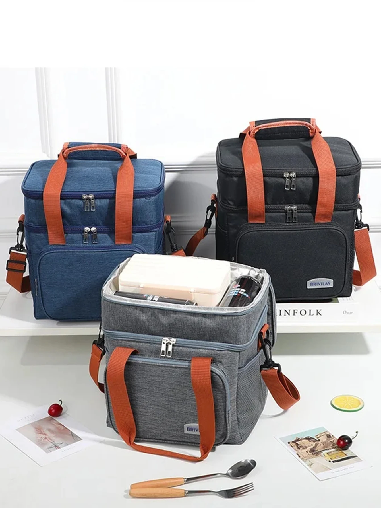 Portable Double Layer Lunch Bags Food Box Durable Camping Oxford Backpacks Icebox Large Capacity Picnic Durable BBQ Outdoor BBQ