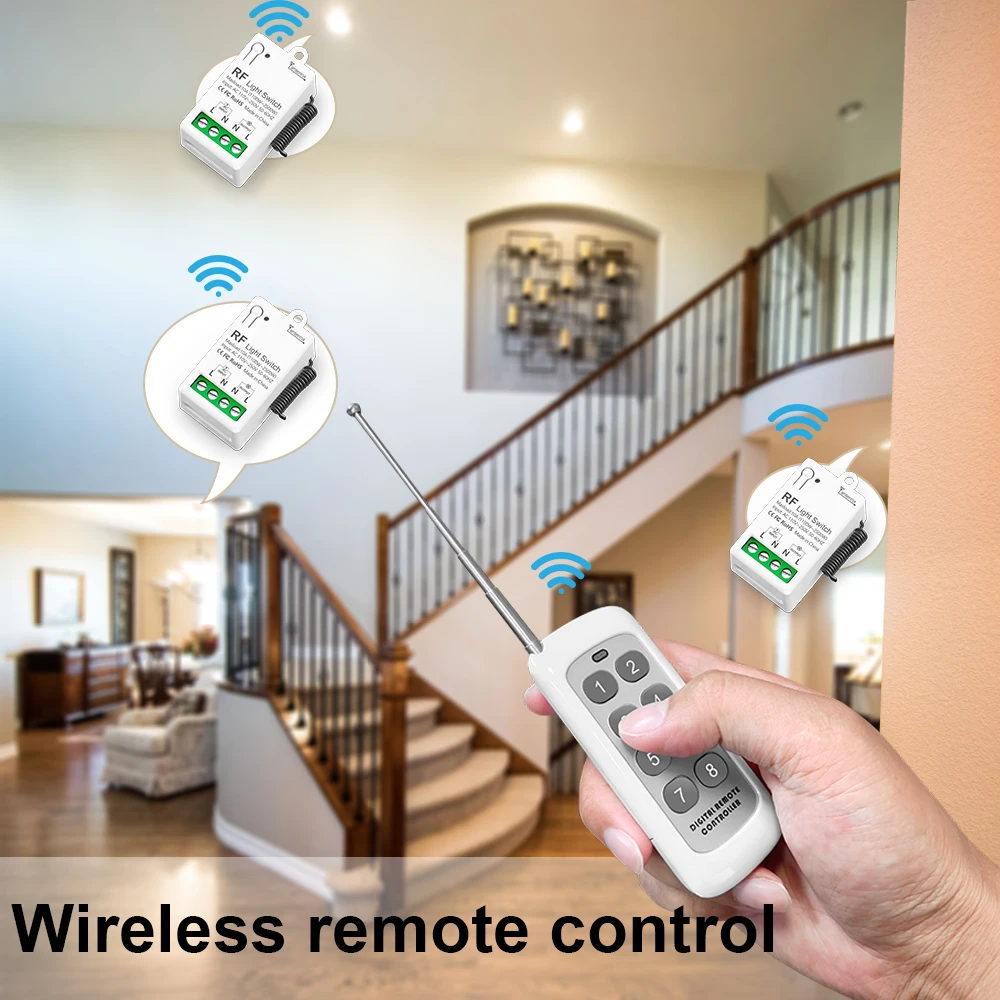 433 Mhz RF Mini Wireless Light Switch with Remote Control 1000M Distance Ac220V Relay Receiver Switch for Home Led Lamp Fan