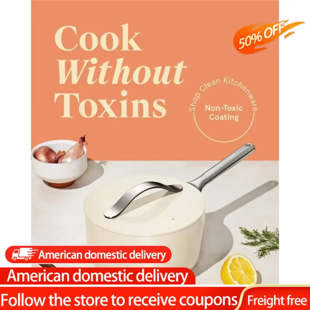 

Nonstick Ceramic Sauce Pan with Lid (1.75 qt) - Non Toxic, PTFE & PFOA Free - Oven Safe & Compatible with All Stovetops