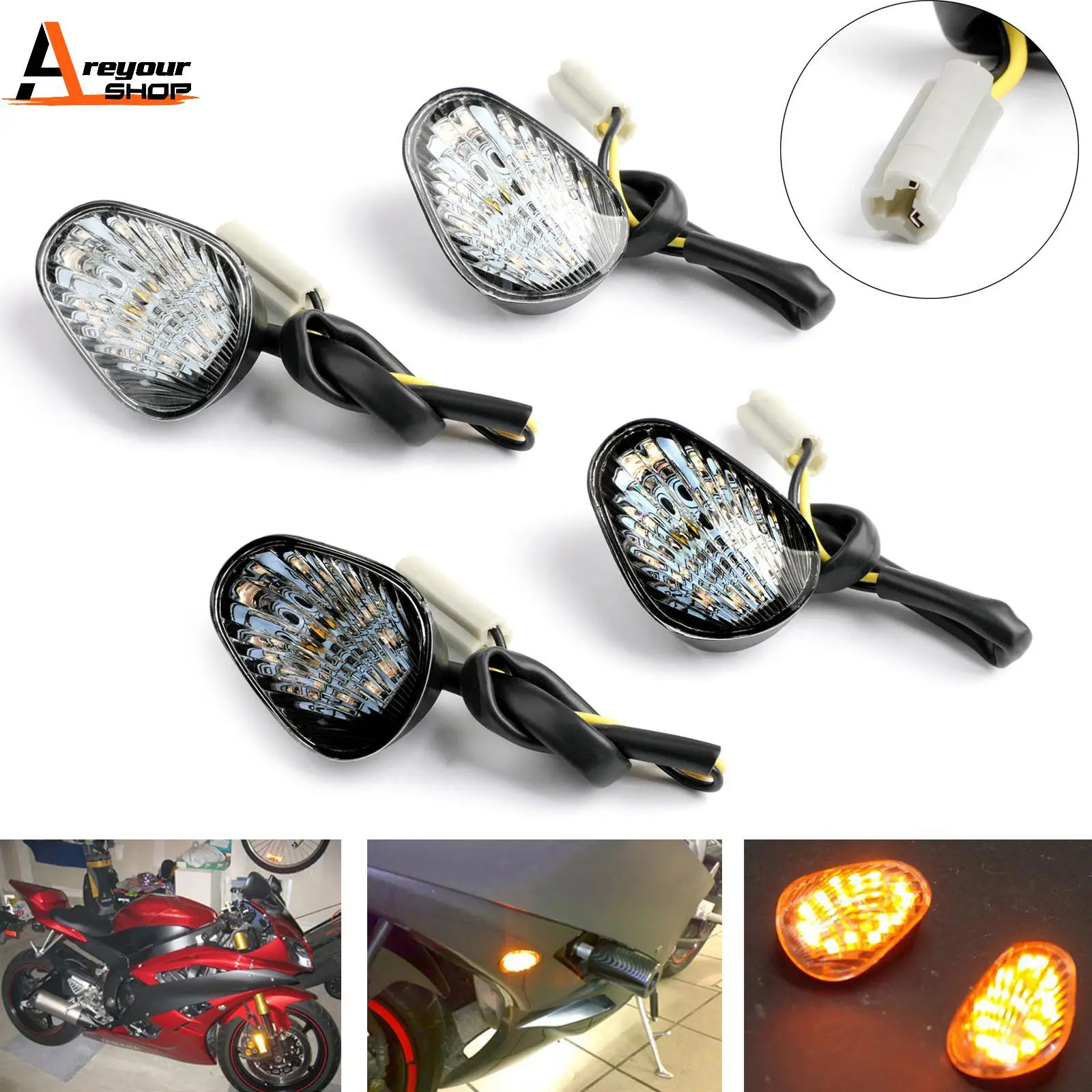 Areyourshop for Yamaha YZF R1 R6 R6S Flush Mount LED Euro Turn Signals Motorcycle Lighting