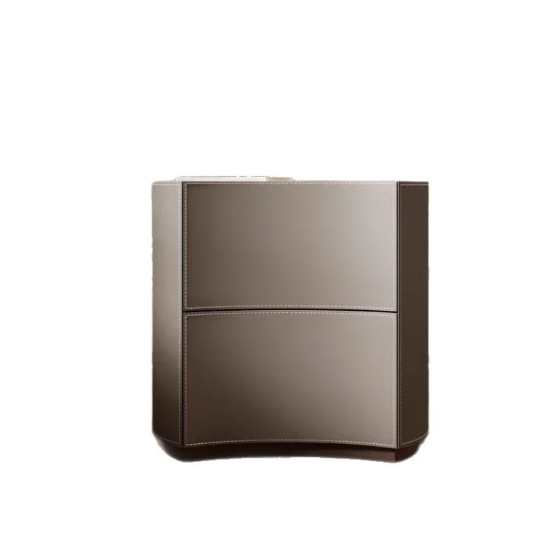 Italian minimalist bedside table saddle leather light luxury storage bedroom premium master bedroom bedside table