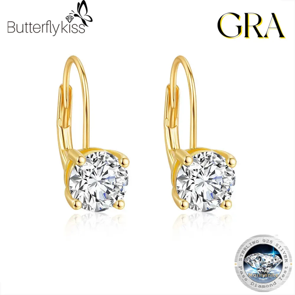 

Серьги-кольца Butterflykiss из стерлингового серебра 925 пробы с муассанитом для женщин, позолоченные 14 К, ювелирные изделия для свадебной вечеринки, рождественские подарки