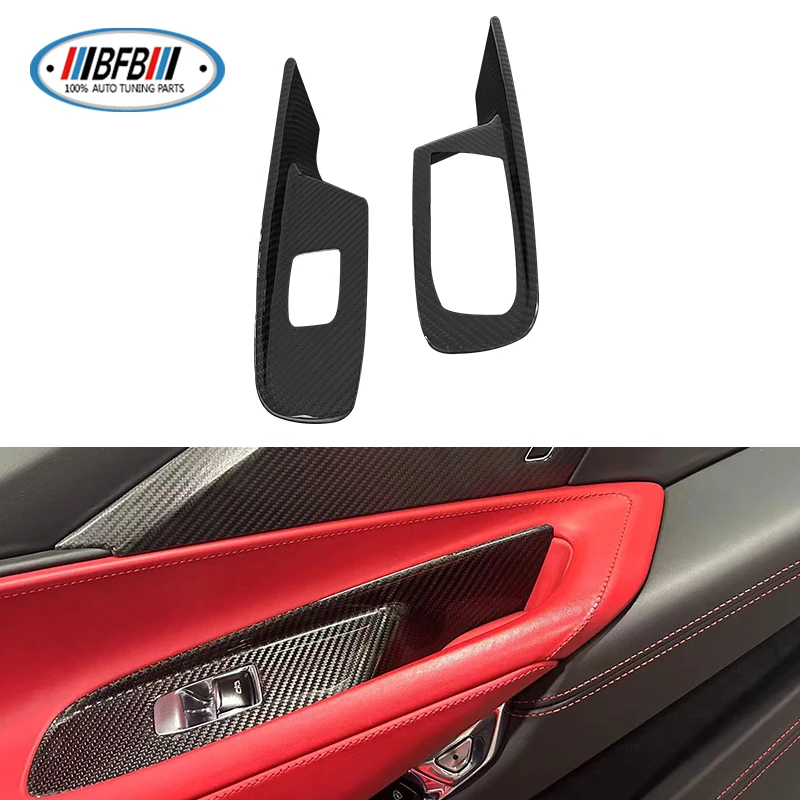 Real Dry Carbon Car Window Lift Switch Button Panel Cover Trim For Chevrolet Corvette C8 Stingray Z51 Z06 2020-2023