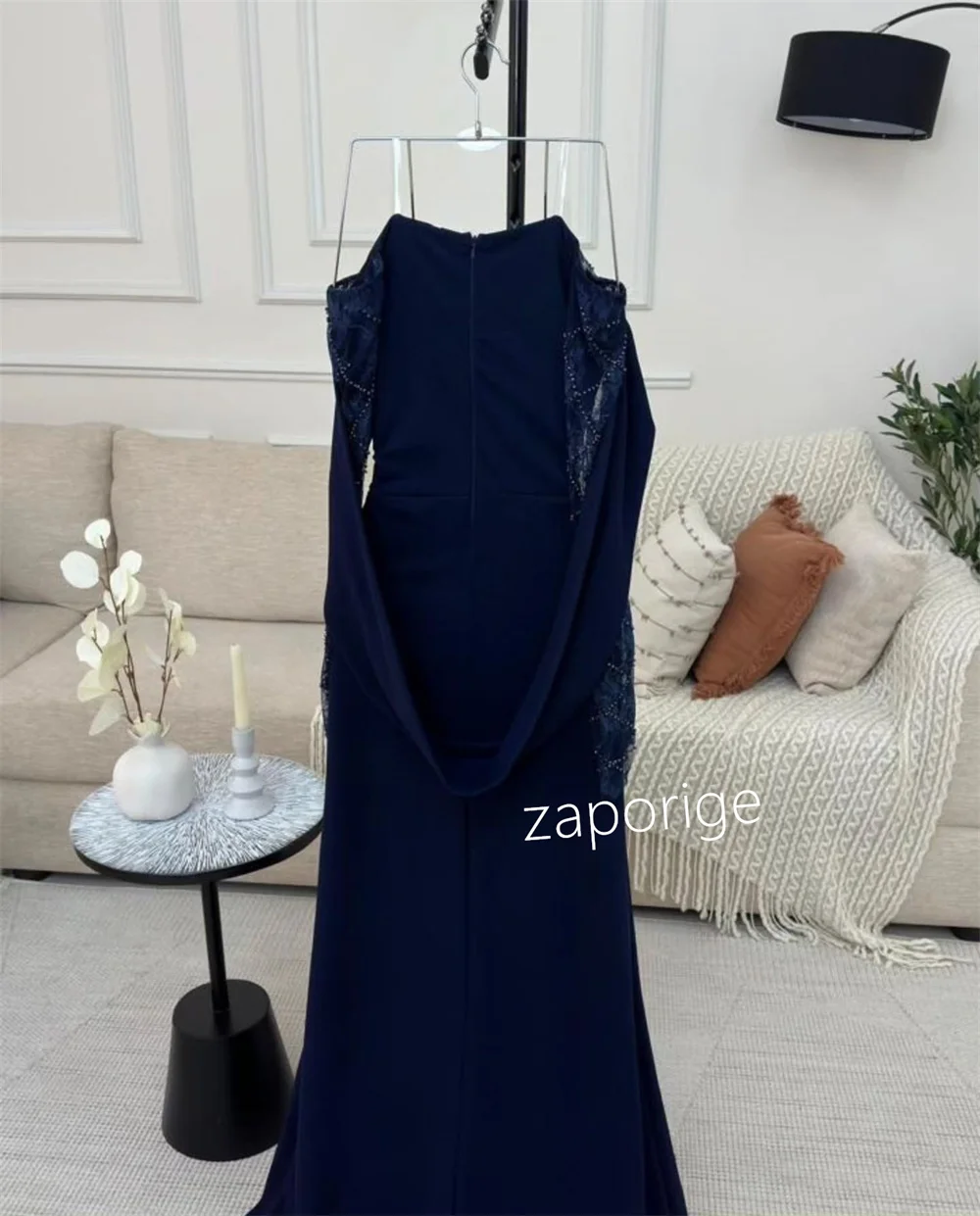 تخصيص جيرسي الطية ألف خط خارج على الكتف فساتين طويلة مخصصة مناسبة للحفلات مقاسات أنيقة المتاحة #4