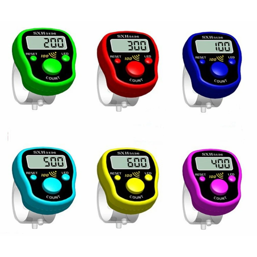 Wearable Finger Tally Counter With 100 Tone Alarms 8 Color LED Light Display 3 Buttons Count Reset Backlight Plastic Vibrant Des