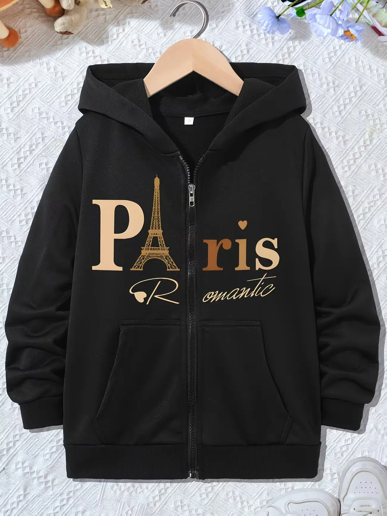 Fashion Paris Letter Print Hoodie Y2k Jacket for Boys Girls Zipper Trendy Cartoon Sweatshirts Zip Up Autumn Winter Warm Clothes