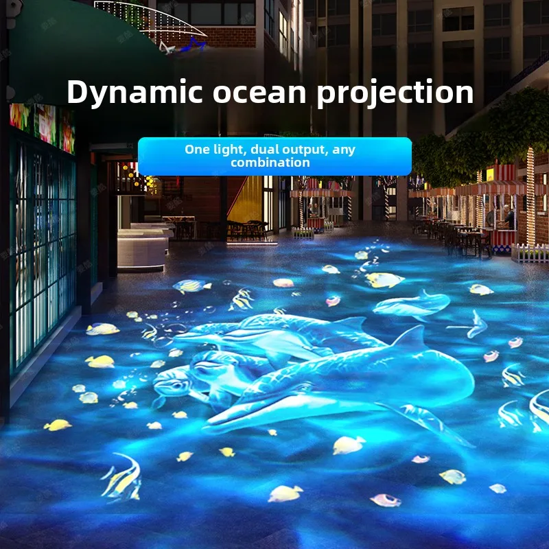 ثلاثية الأبعاد ديناميكية تموج الماء الإسقاط نمط مخصص كوي الأسماك دولفين السباحة المحيط العالم الإعلان شعار الباب رئيس الأضواء