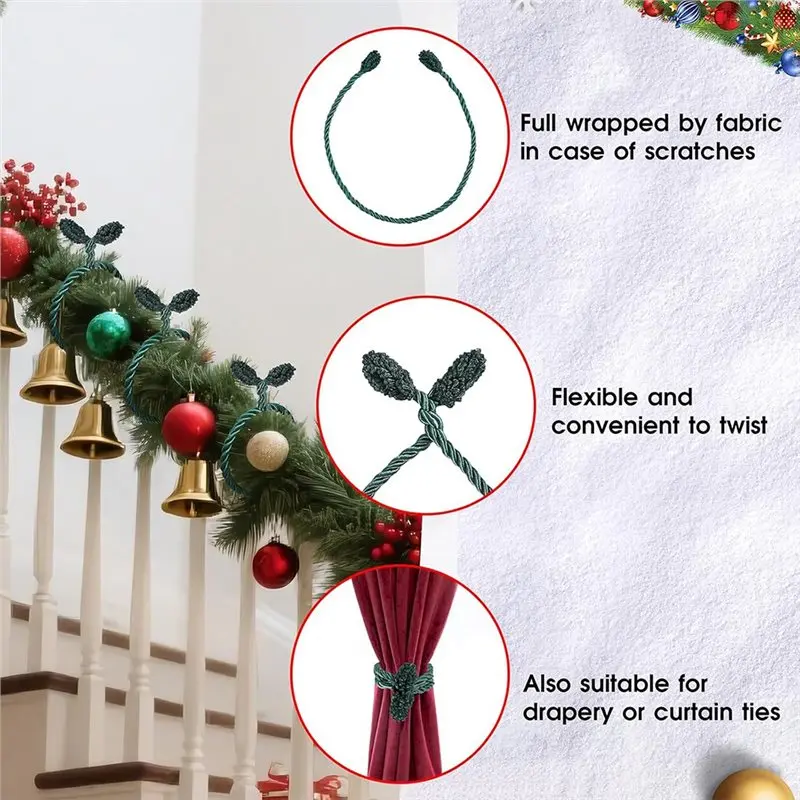 B52C Twist Ties For Christmas Garland Ties 16-Pack, 20-Inch Long Flexible Reusable For Holiday Decorations, Gift Wrapping